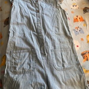 Light Wash Denim Button-Front Romper with Front Pockets